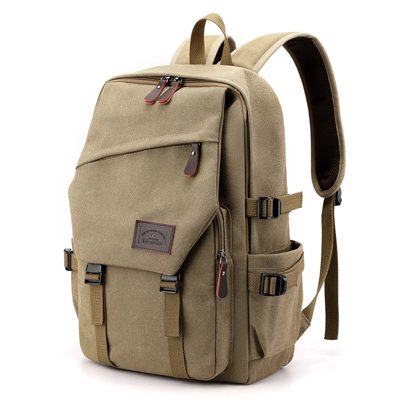 Unisex Khaki Canvas Backpack - Compact, Versatile, and Durable