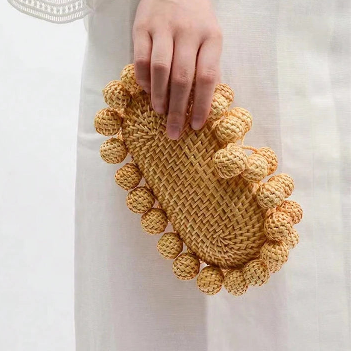 Rigid Egg-Shaped Rattan Clutch Bag – Artisanal Luxury for Parties and Events