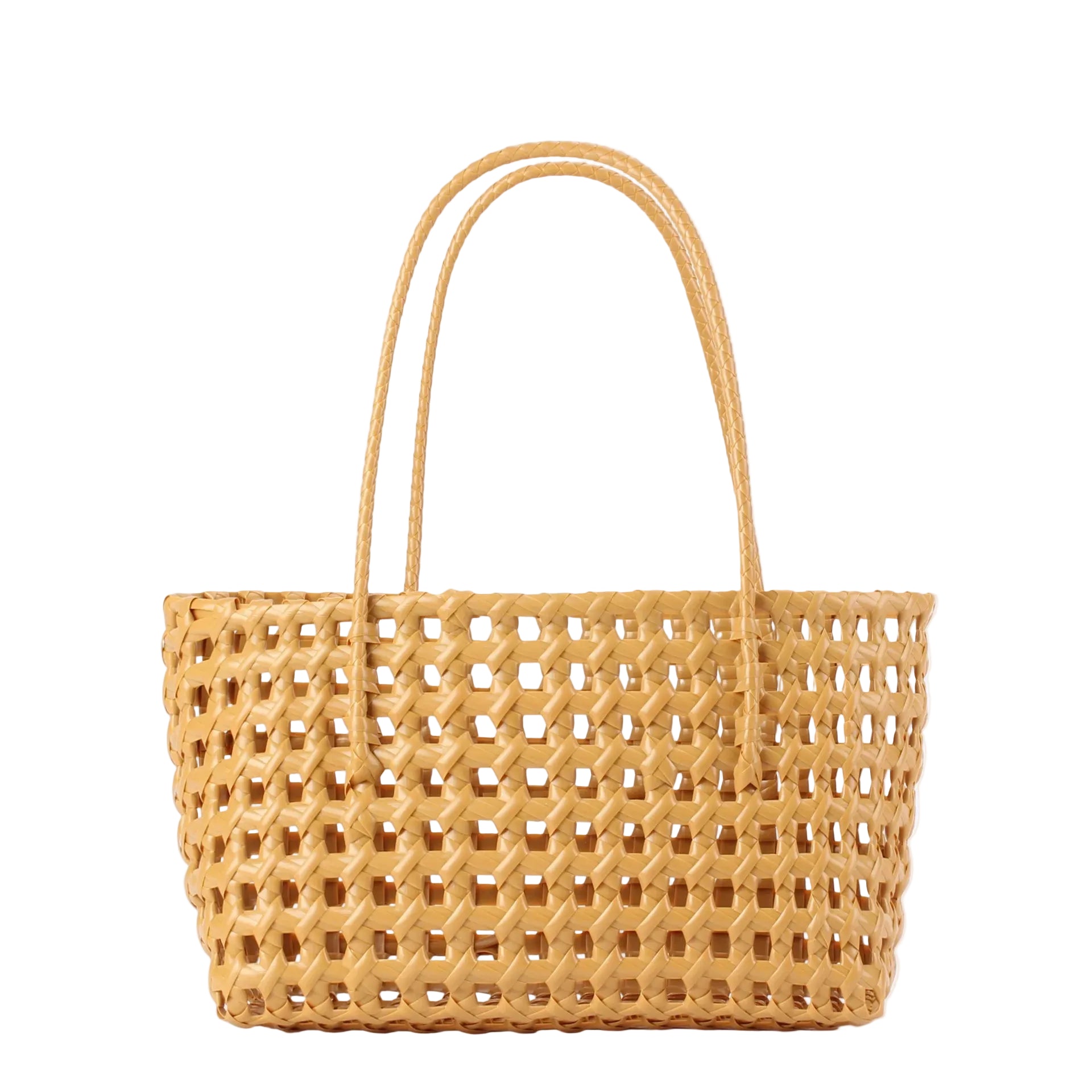 Caramel Perforated PVC Shoulder Bag – Neutral Elegance and Avant-Garde Design