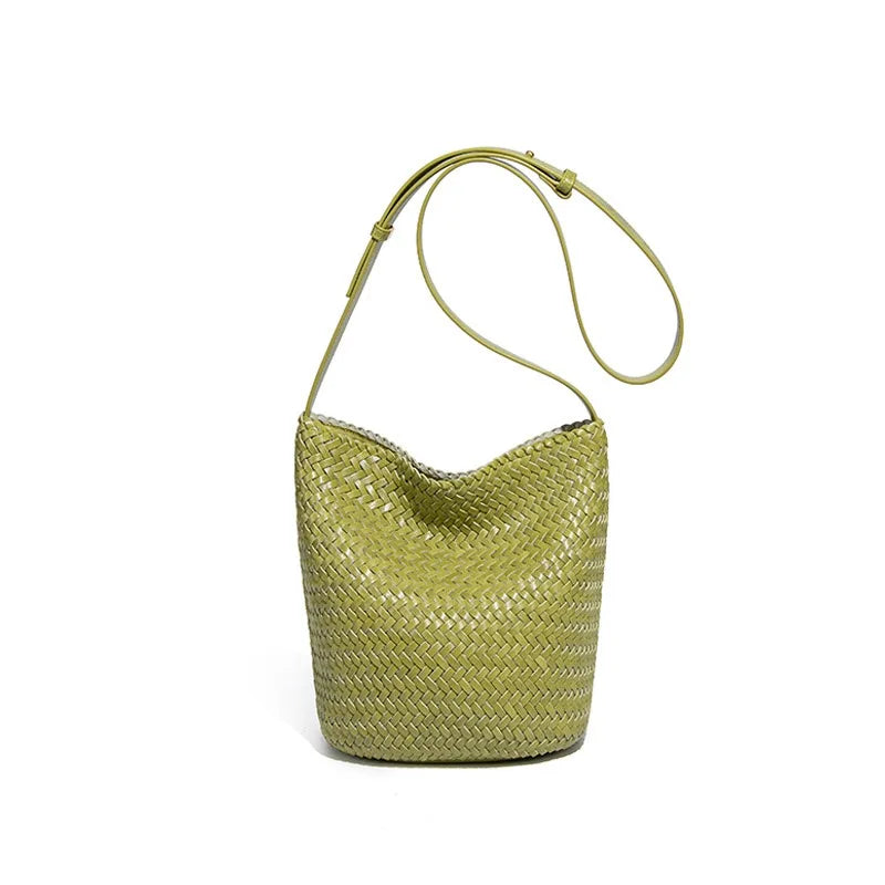 Green Rattan Bucket Bag – Artisanal Luxury, Vintage Design, and Natural Style
