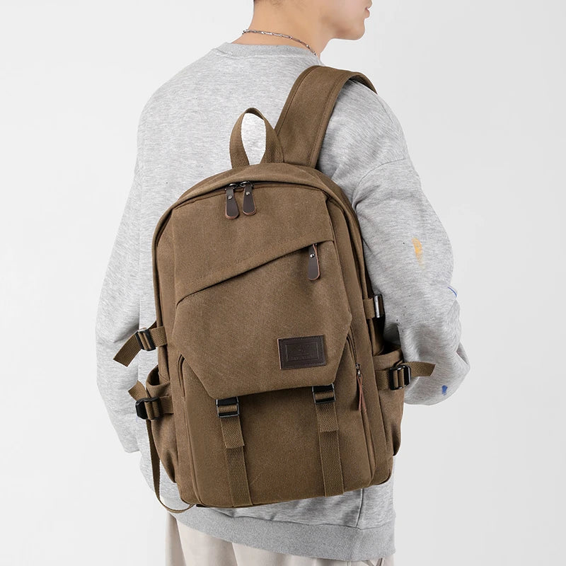 Unisex Khaki Canvas Backpack - Compact, Versatile, and Durable