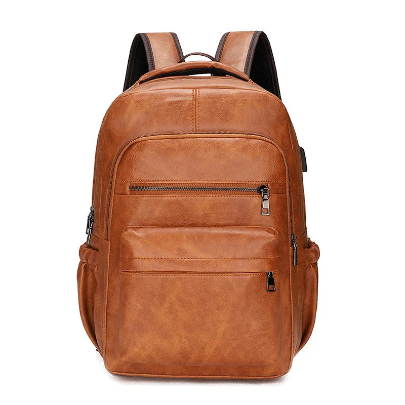 Khaki PU Leather Urban Backpack – Natural Style and Modern Functionality