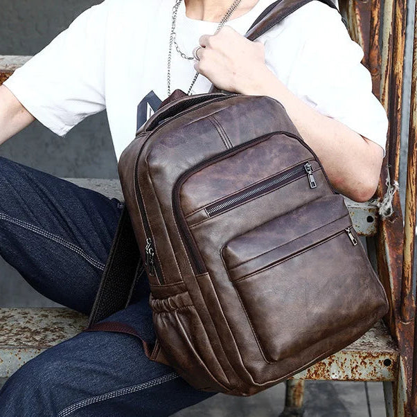 Premium PU Leather Casual Backpack – Urban Style and Smart Organization
