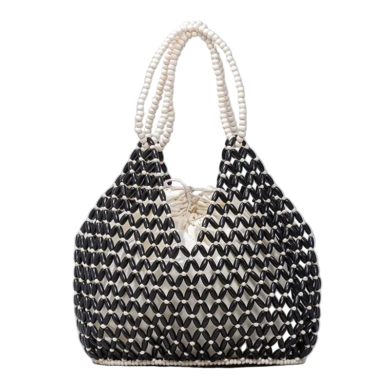 Bolso Bucket de Cuentas Negras – Elegancia Artesanal y Diseño Calado Premium