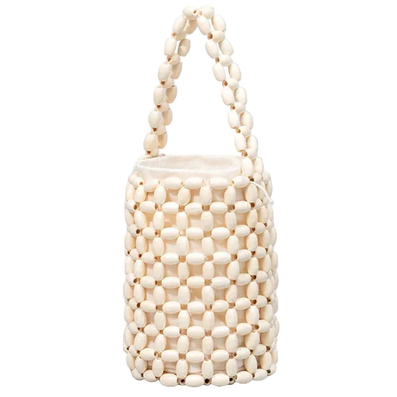 Bolso Bucket de Cuentas Blancas – Elegancia Artesanal y Diseño Minimalista Chic