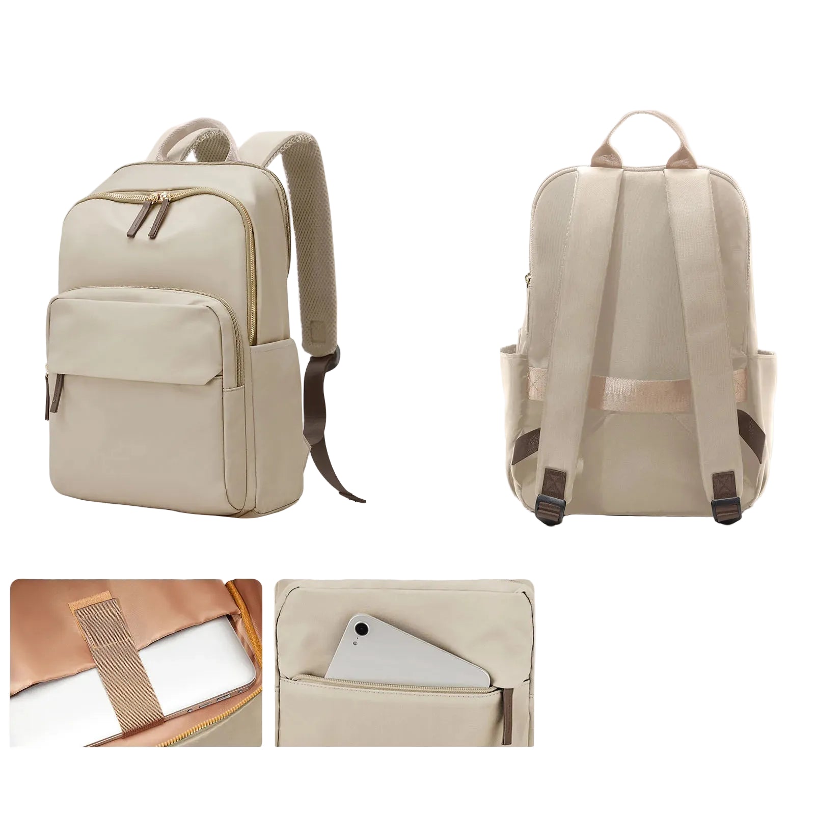 Mochila Unisex Beige de Nylon – Elegancia Minimalista y Uso Diario