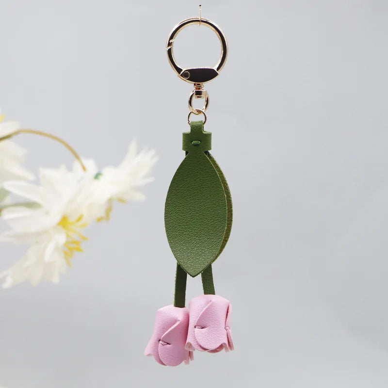 Leather Tulip Charm for Handbag – Spring Floral Elegance