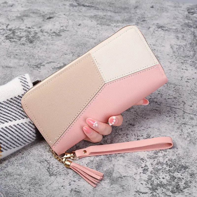 Cartera Larga con Cremallera Bicolor para Mujer - Rosa