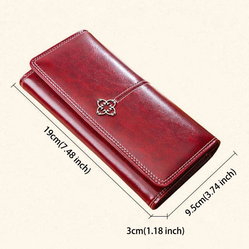 Cartera Larga Elegante Efecto Piel Encerada para Mujer