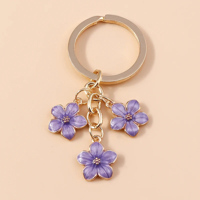 Lilac Enamel Sakura Flower Keychain: Japanese Elegance