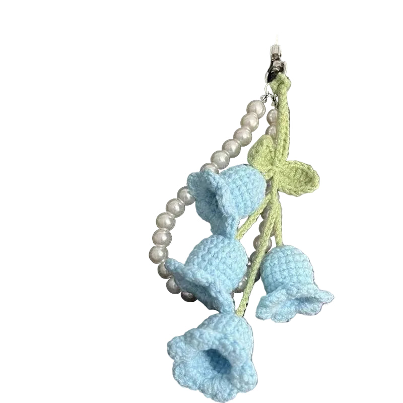 Blue Crochet Orchid with Pearls: Artisanal Elegance