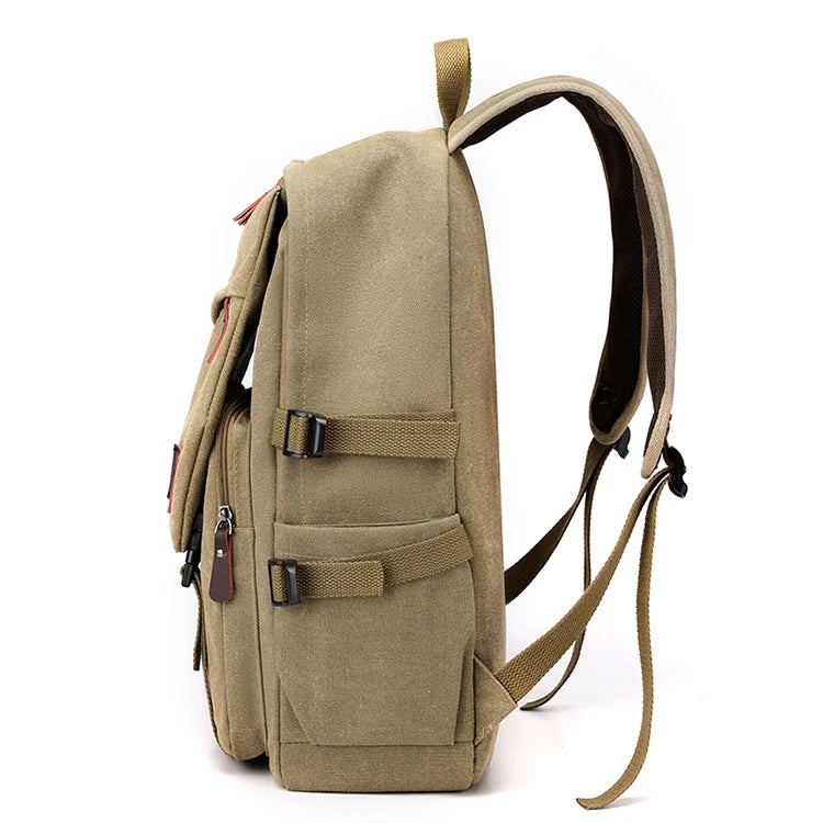 Unisex Khaki Canvas Backpack - Compact, Versatile, and Durable