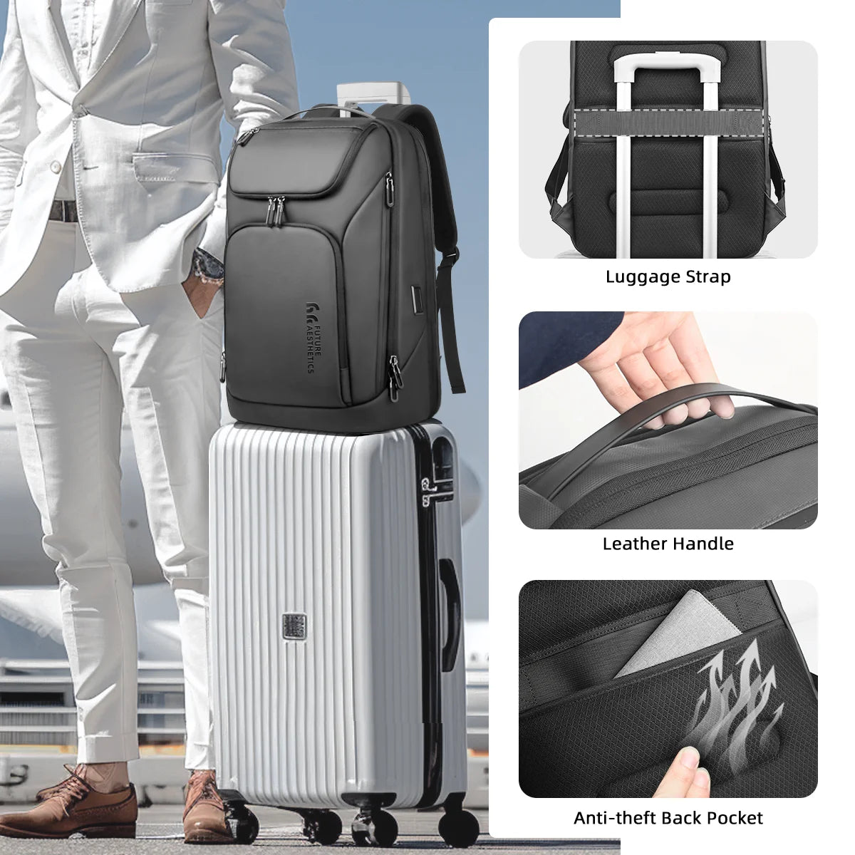 Mochila de viaje HK para hombre, gran capacidad, mochila para portátil de 17 pulgadas, mochila antirrobo multifuncional, mochila para fin de semana