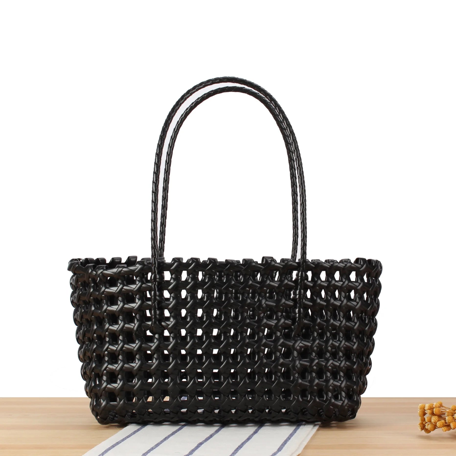 Black Cut-Out PVC Shoulder Bag – Avant-Garde Urban Style and Versatile