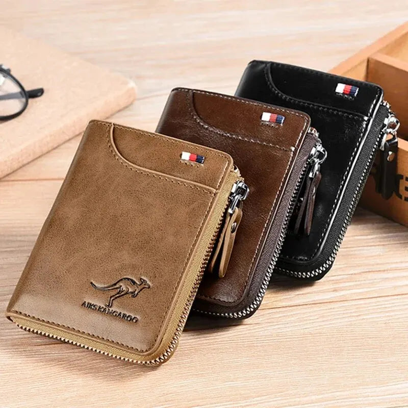 Cartera Vertical con Cremallera y Protección RFID para Hombre