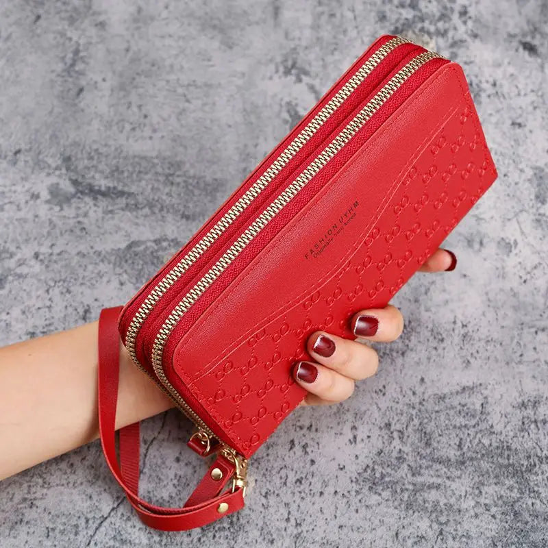 Cartera de Mano con Doble Cremallera y Muñequera para Mujer