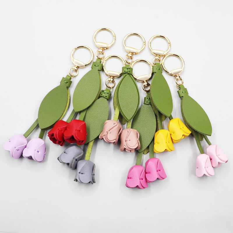 Leather Tulip Charm for Handbag – Spring Floral Elegance