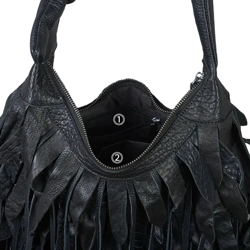 Bolso Messenger de Piel Genuina Trenzada – Diseño con Borlas y Máxima Organización