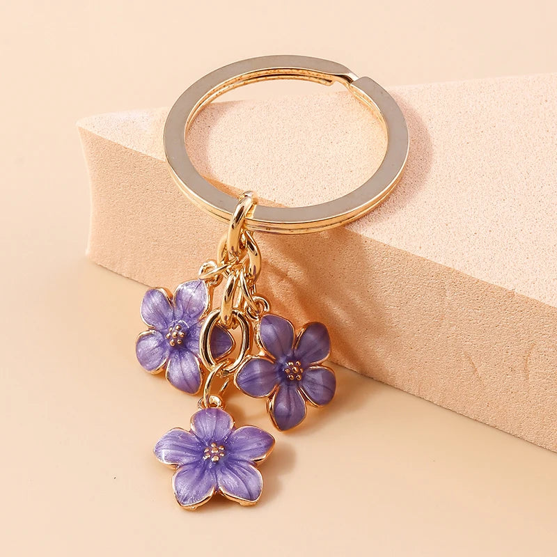 Lilac Enamel Sakura Flower Keychain: Japanese Elegance