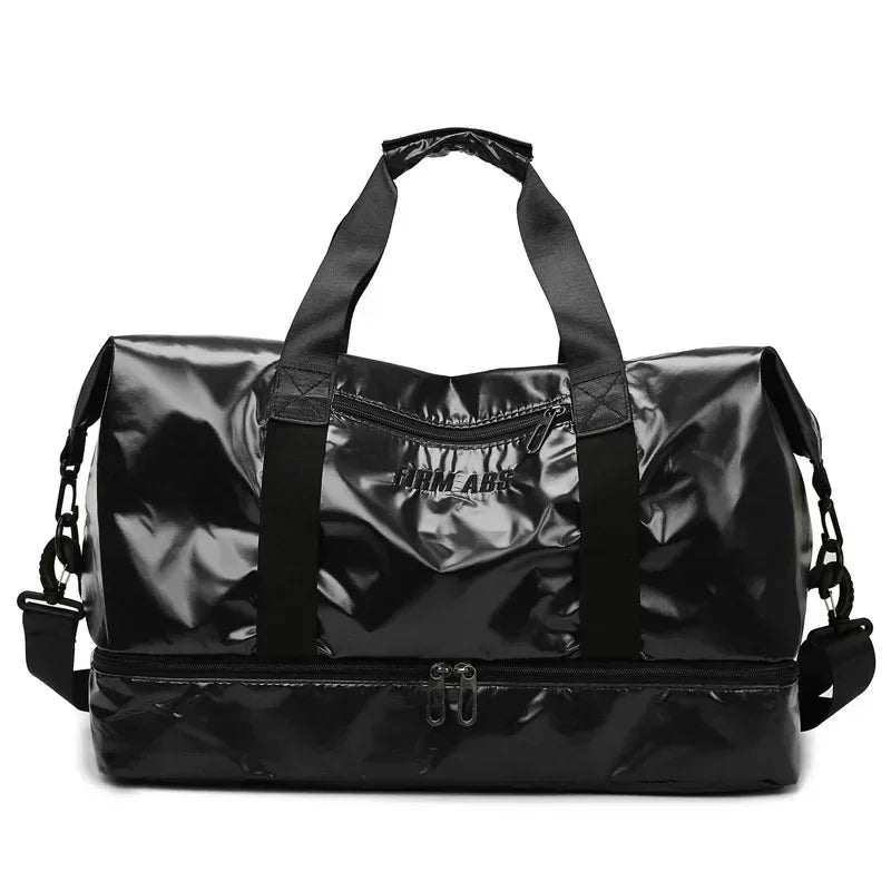 Black Unisex PU Sports Bag - Compact, Functional, and with Shoe Compartment