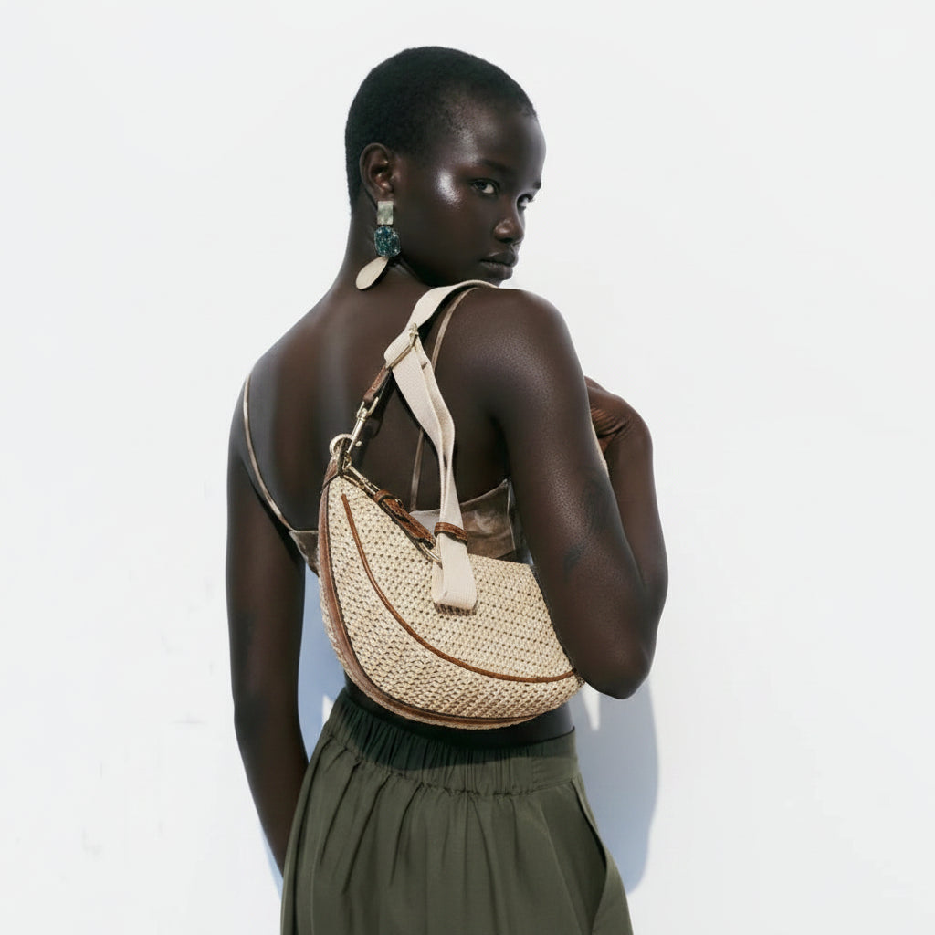 Bolso Bandolera de Rafia Tejida Compacto para Playa