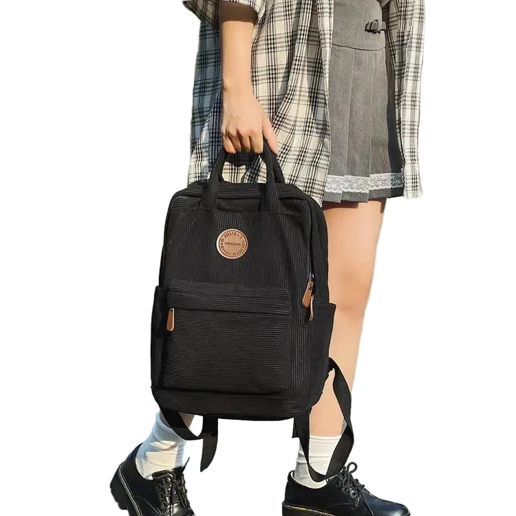 Casual Corduroy Backpack for Teens, 14 Laptop Compartment, High School & College Bag with Zipper Pocket, Backpacks for School