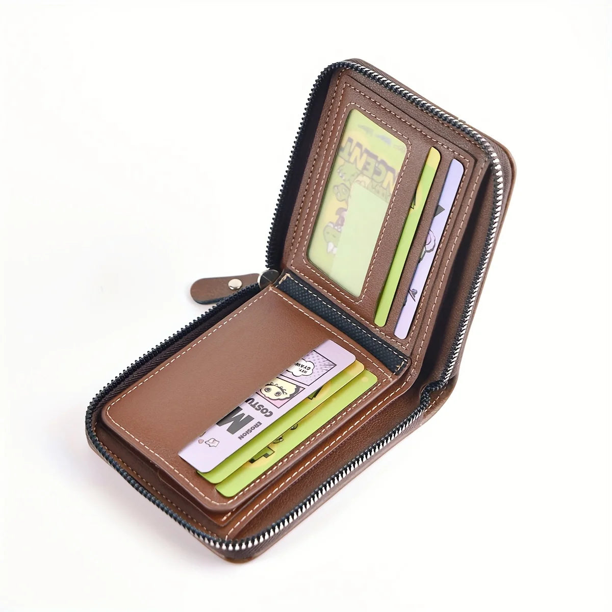 Cartera Vintage con Cremallera Efecto Piel Encerada para Hombre