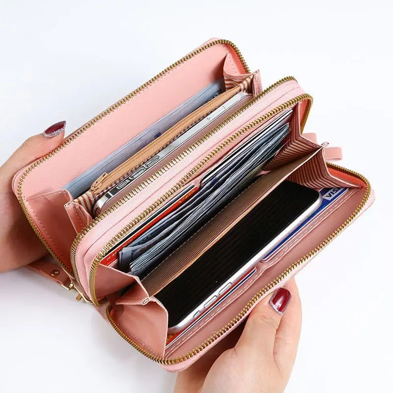 Cartera de Mano con Doble Cremallera y Muñequera para Mujer
