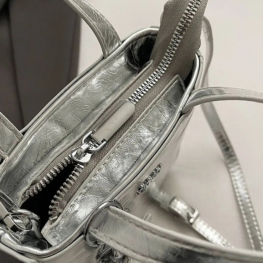Women's Silver Mini Square Bag – Compact and Elegant