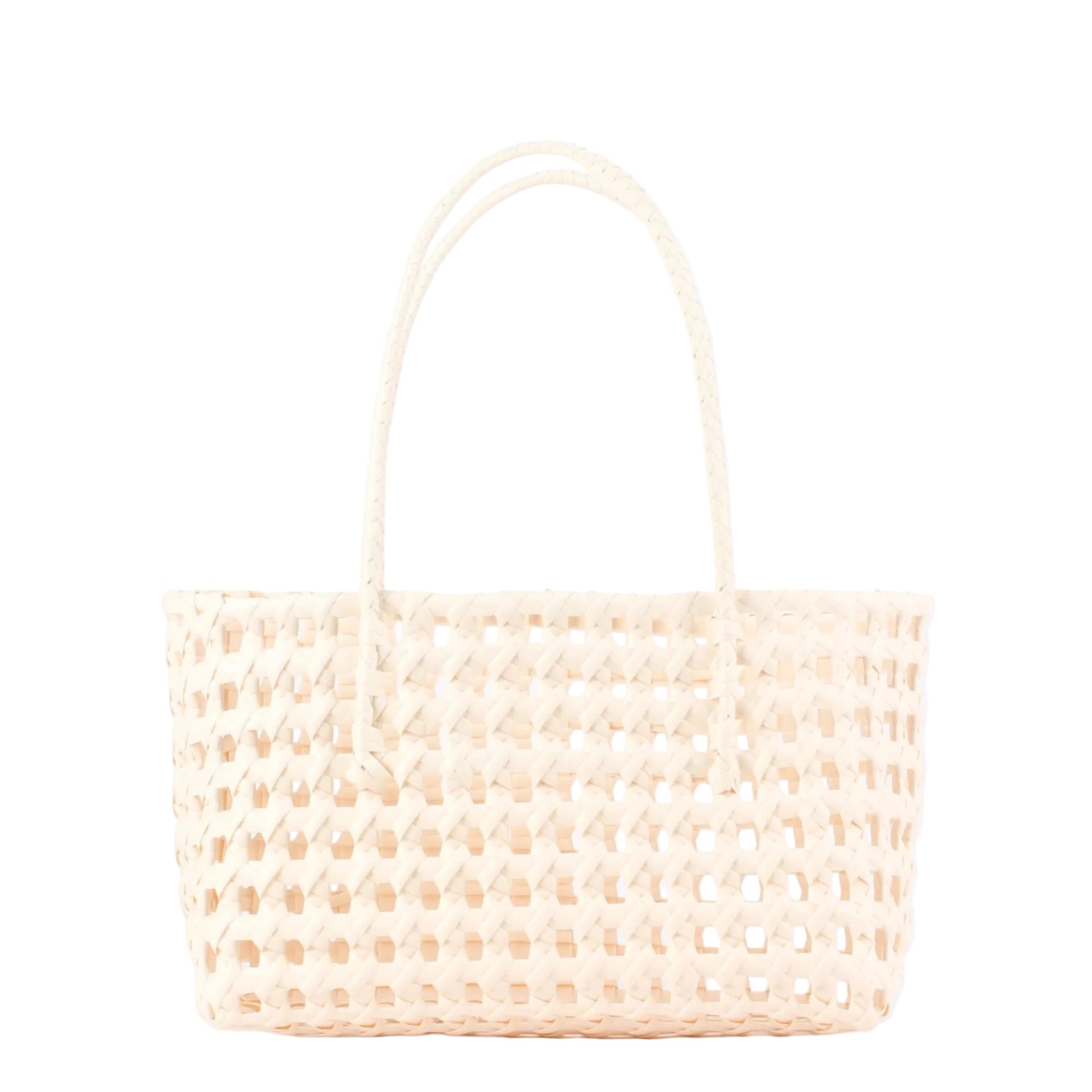 Bolso de Hombro Beige en PVC Calado – Estilo Minimalista y Diseño Geométrico