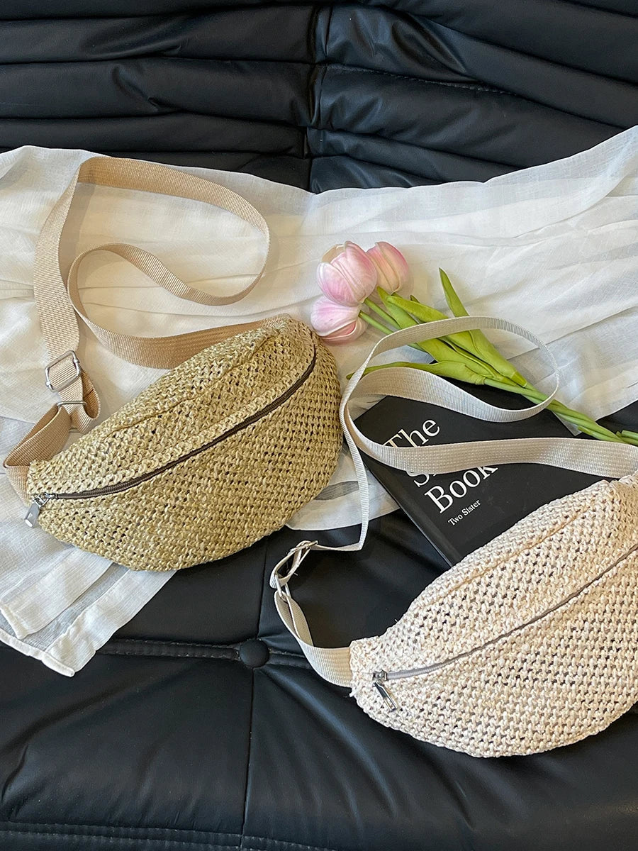 Bolso Riñonera Tejido Estilo Rafia para Playa