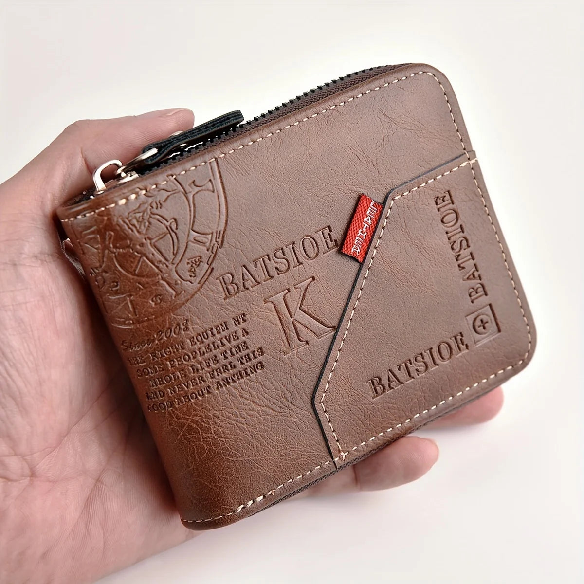 Cartera Vintage con Cremallera Efecto Piel Encerada para Hombre