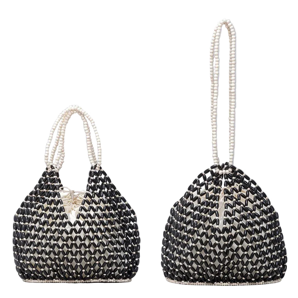 Bolso Bucket de Cuentas Negras – Elegancia Artesanal y Diseño Calado Premium