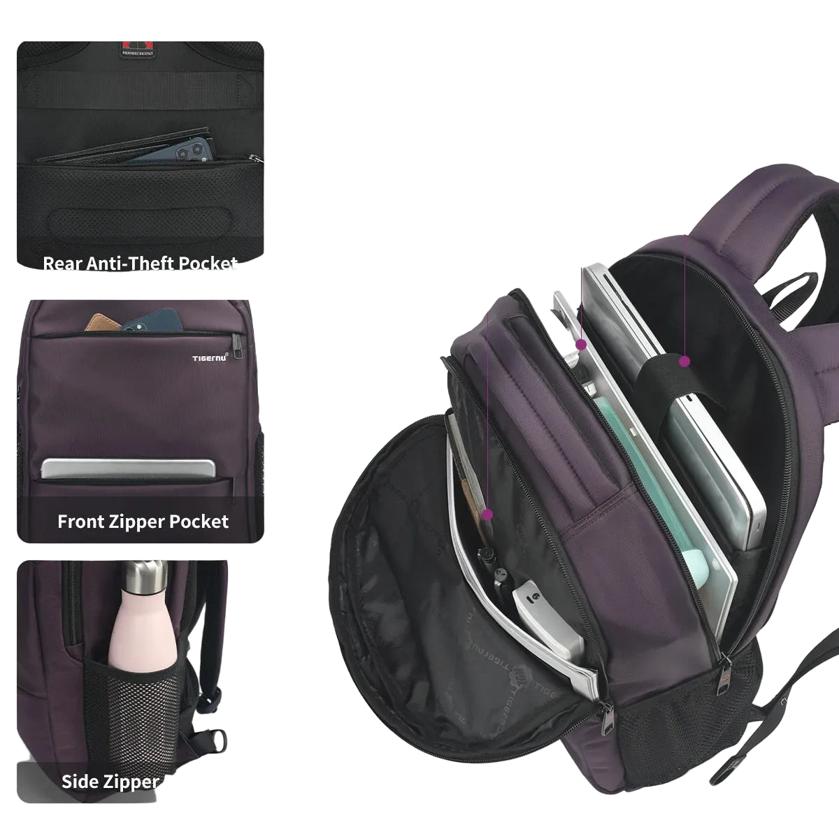 Mochila Antirrobo Impermeable para Portátil Morada 15,6 – Estilo, Seguridad y Funcionalidad