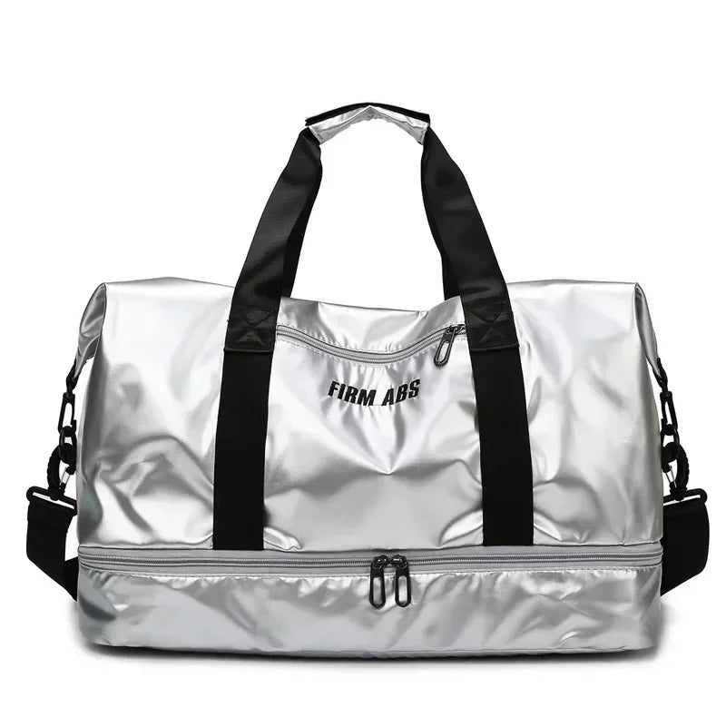Unisex Silver PU Sports Bag – Compact, Modern, with Shoe Compartment