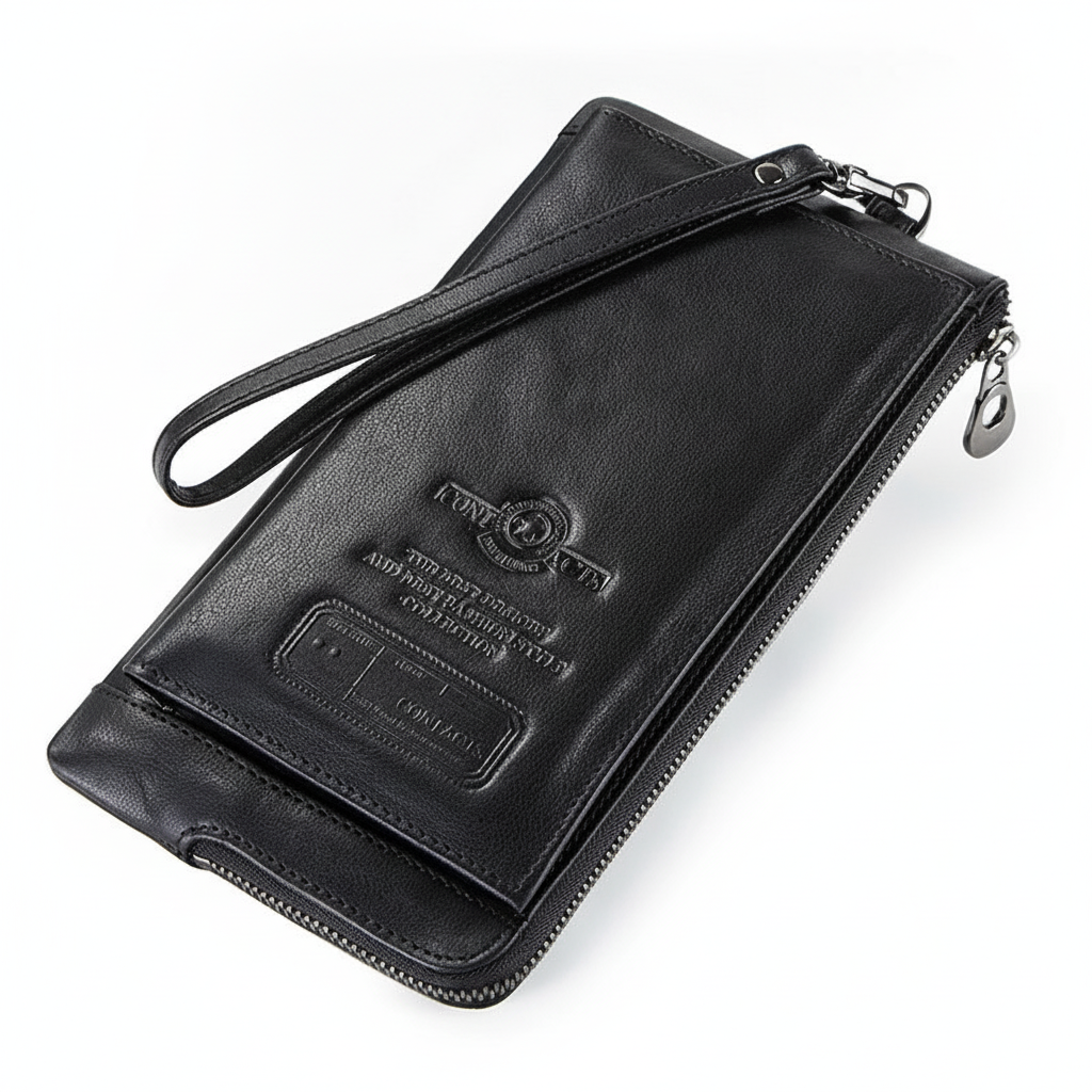 Cartera Larga de Piel Genuina con Muñequera para Hombre