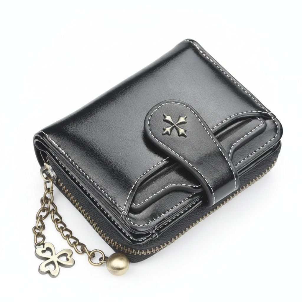 Cartera Corta Vintage con Cierre y Cremallera para Mujer