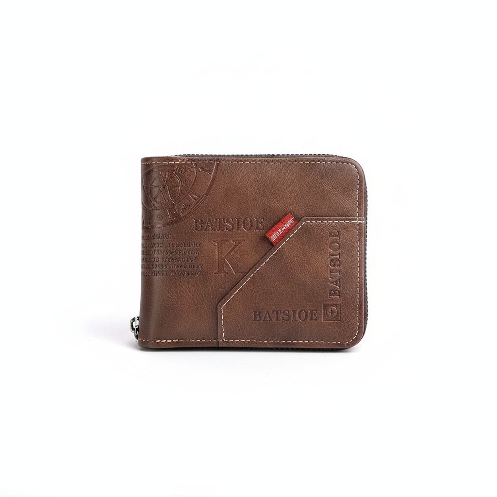 Cartera Vintage con Cremallera Efecto Piel Encerada para Hombre