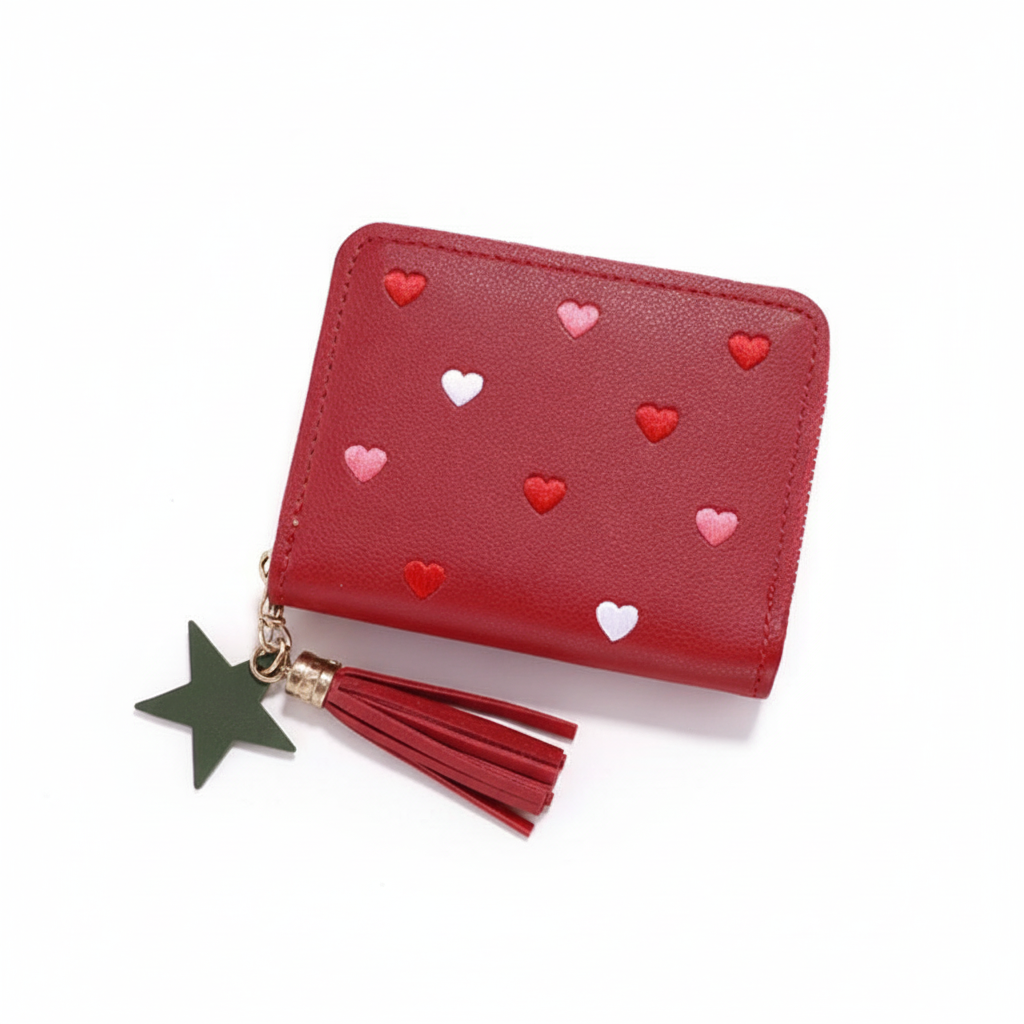 Mini Cartera con Corazones Bordados y Borla