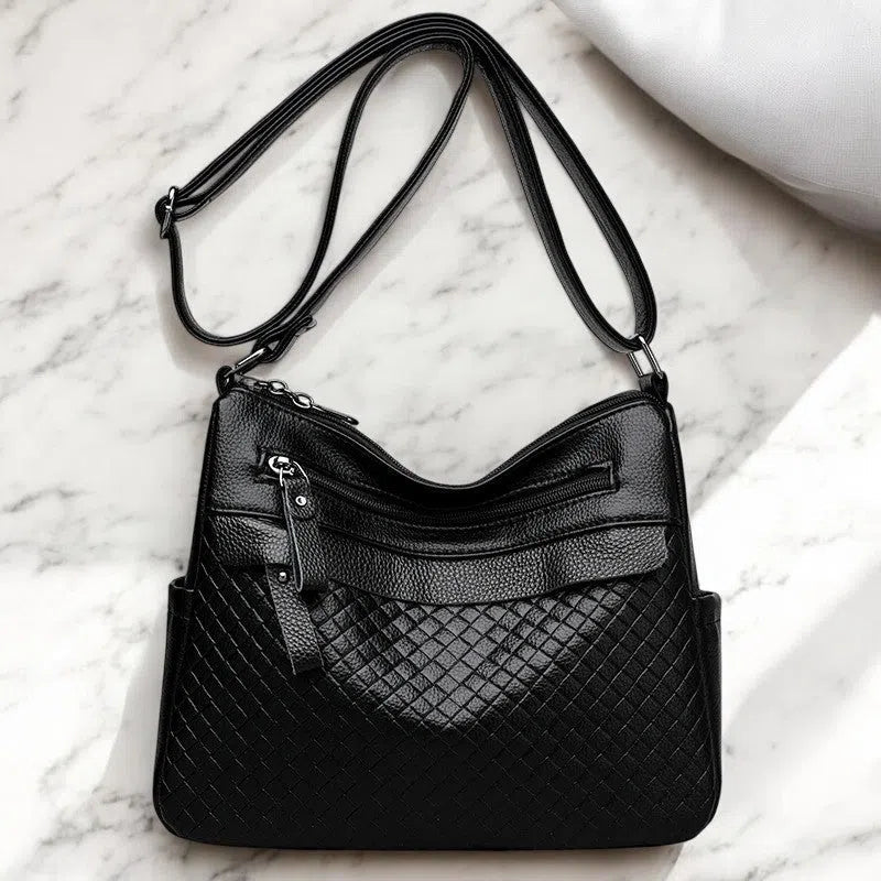 Bolso Bandolera de Cuero de Cierres Múltiples