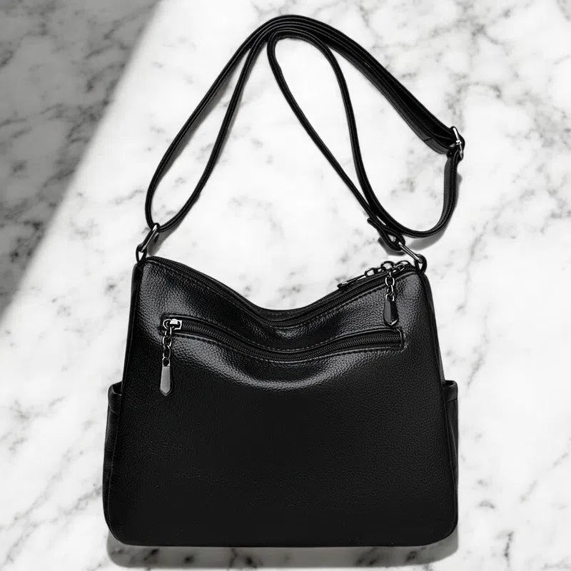 Bolso Bandolera de Cuero de Cierres Múltiples