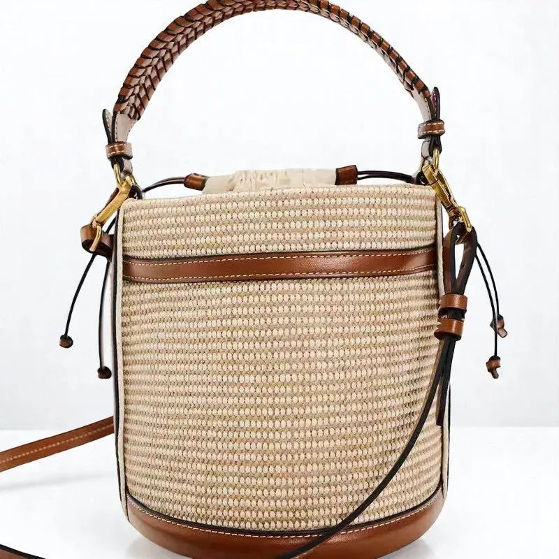 Bolso Cubo de Paja Natural Estilo Casual