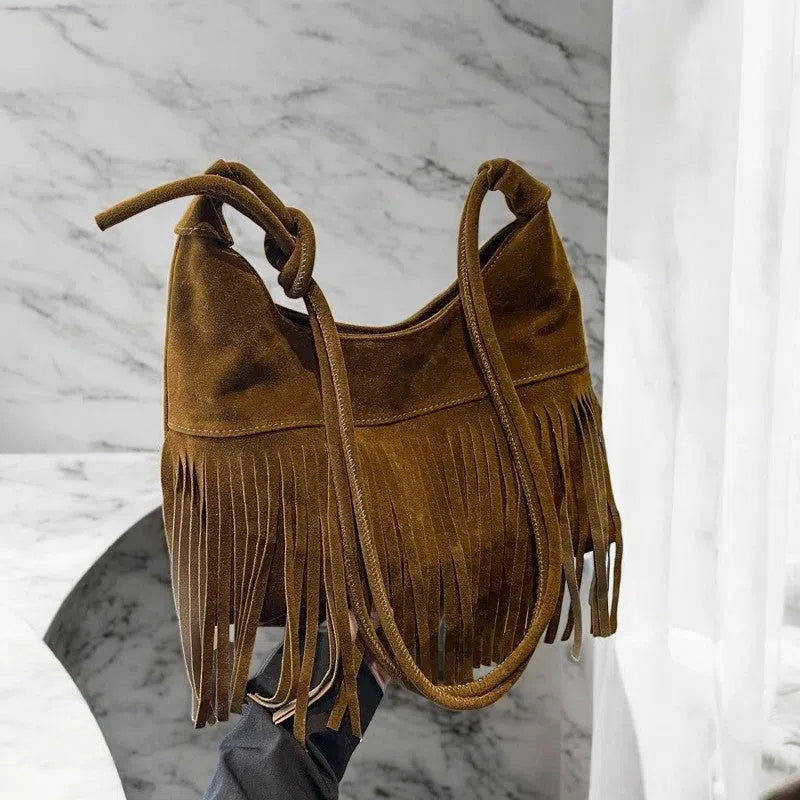 Bolso Flecos Gamuza Elegante Color Caqui