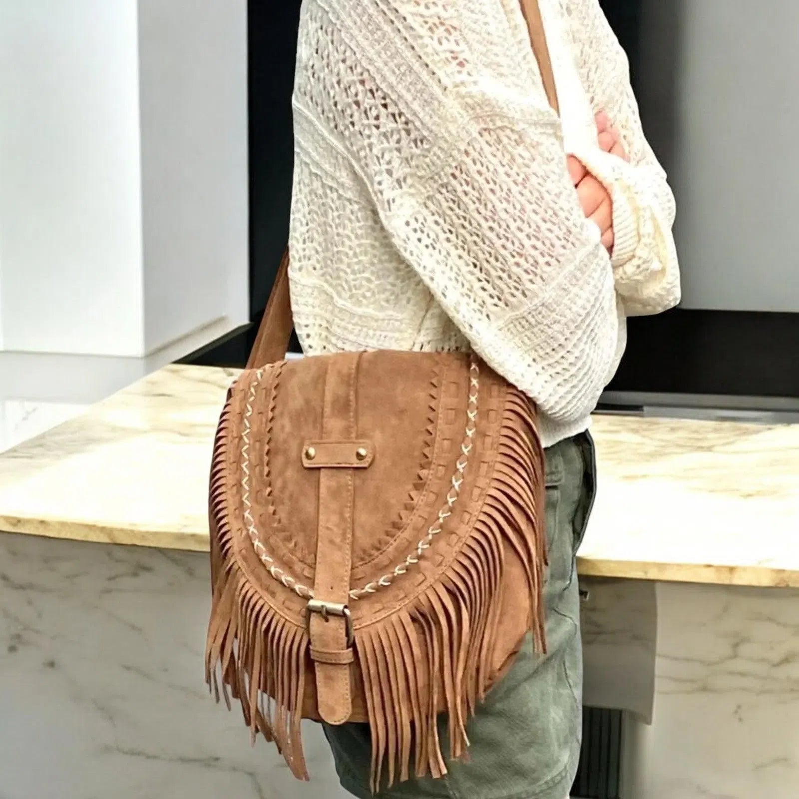 Bolso Flecos de Piel Sintética