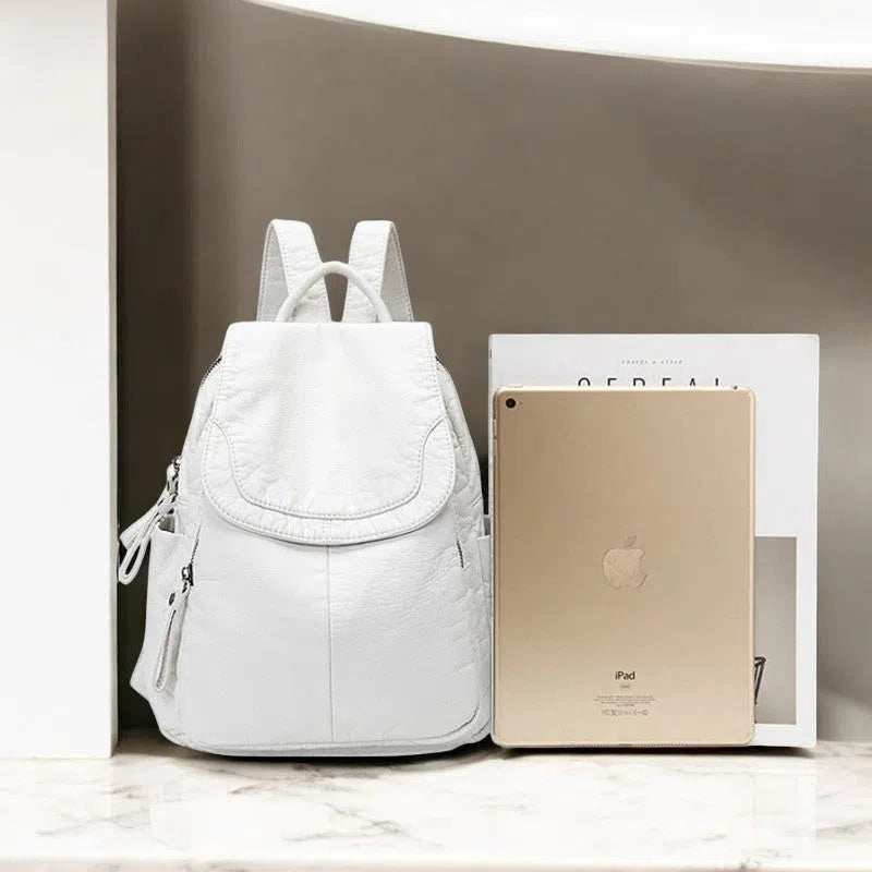 Bolso Mochila Casual de Piel Sintética Blanco