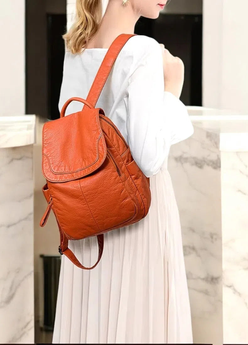 Bolso Mochila Casual de Piel Sintética Naranja