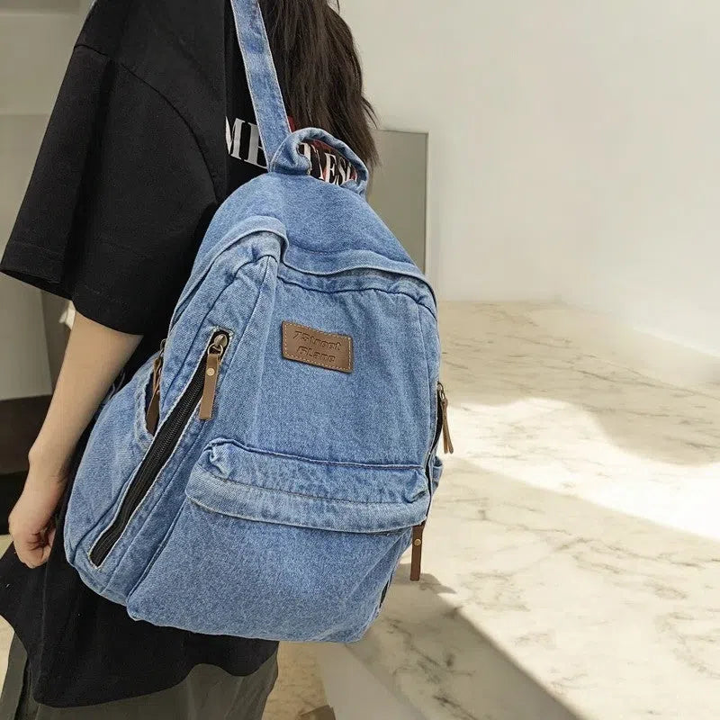 Bolso Mochila Denim con Cierres Laterales Azul Claro