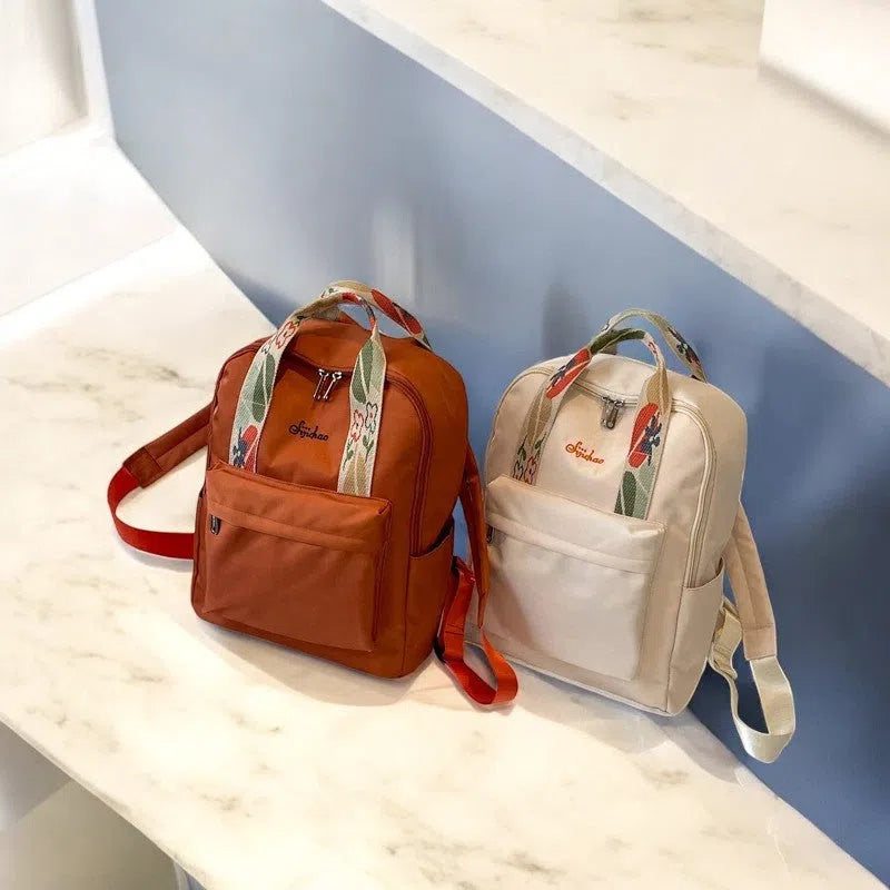 Bolso Mochila Nylon Bordado Floral