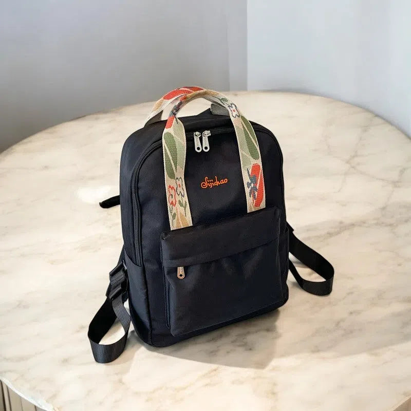 Bolso Mochila Nylon Bordado Floral