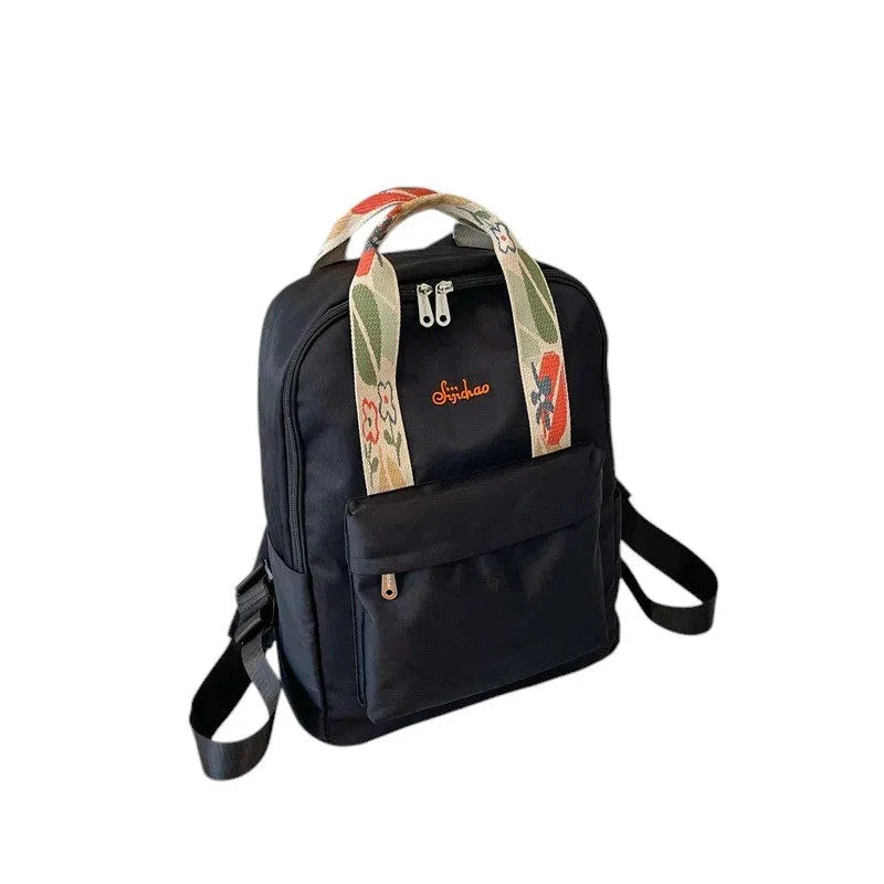 Bolso Mochila Nylon Bordado Floral